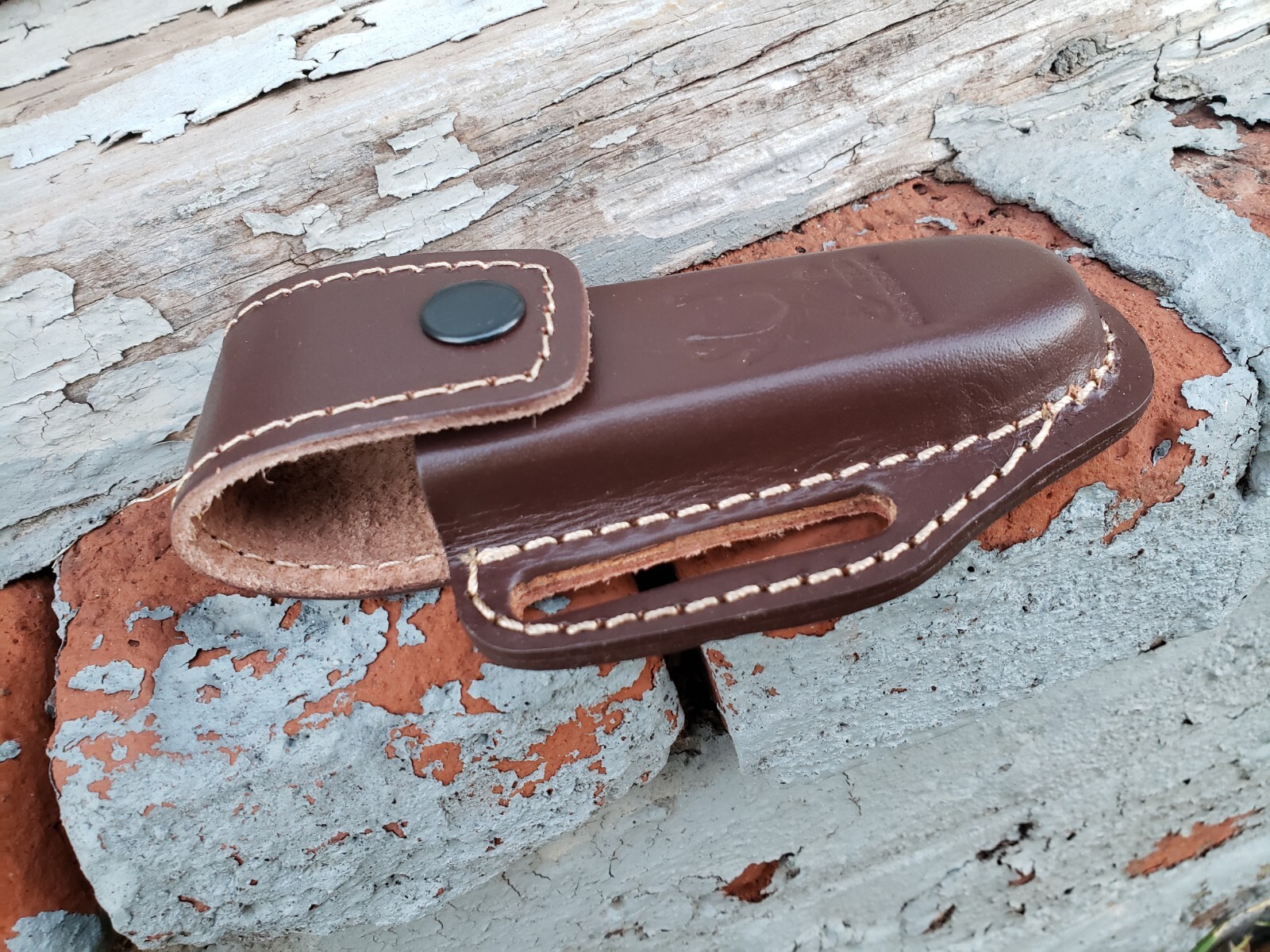 5″ Brown Slip Thru Leather Sheath Belt Knife Holder Pocket Folding Spring Knife