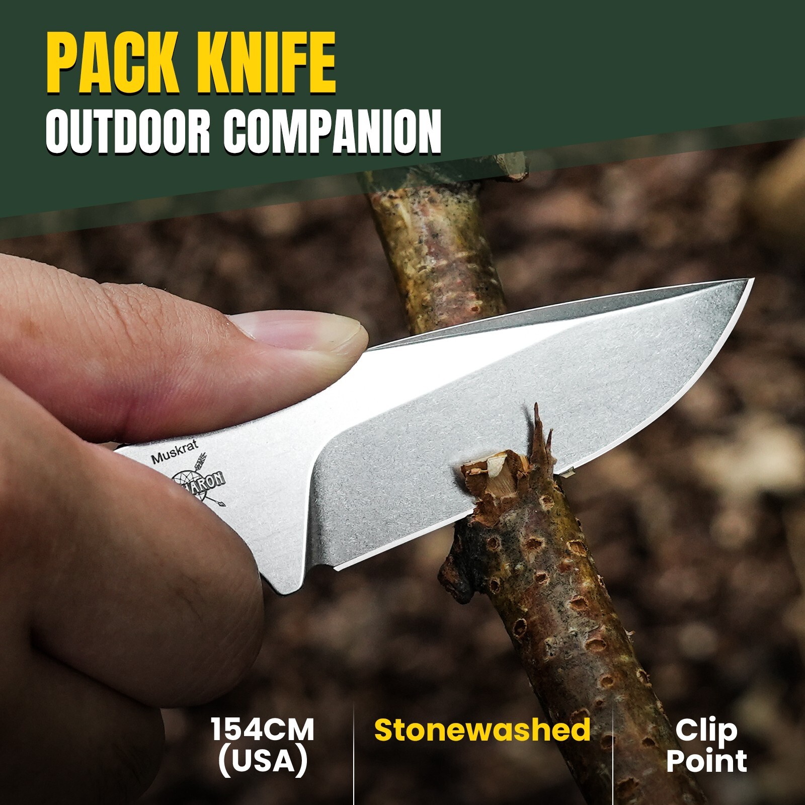Kizer Muskrat Clip Point Fixed Knife 154CM Blade Micarta Handle+Sheath 1064C1