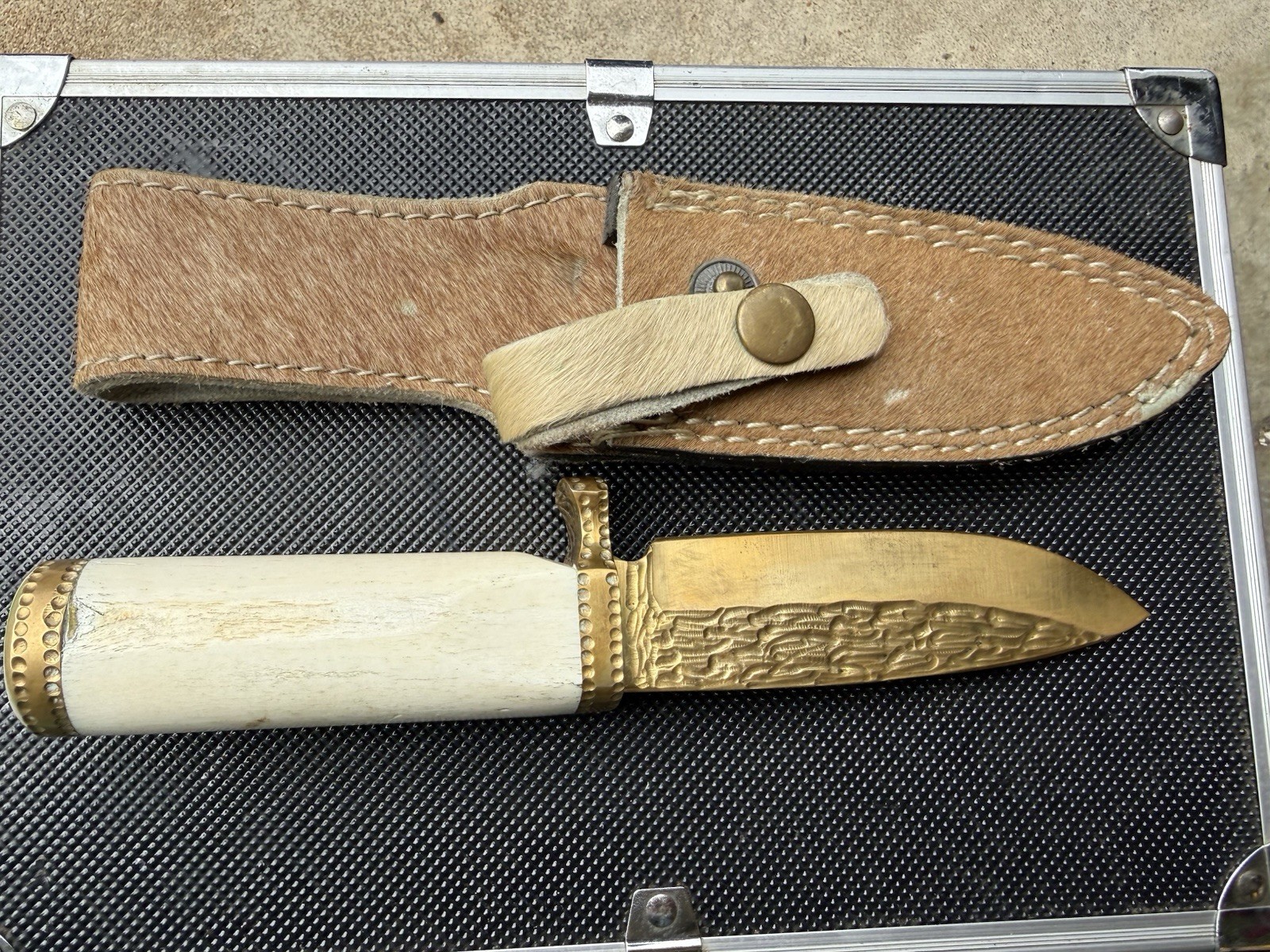 Michael J. Protes Signed series Hunting Knife Bone Handle Brass blade engraved