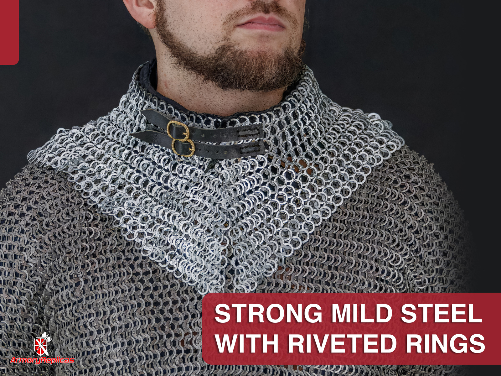Stainless Steel Aventail Chainmail Collar 9 mm Riveted Medieval Armor LARP SCA