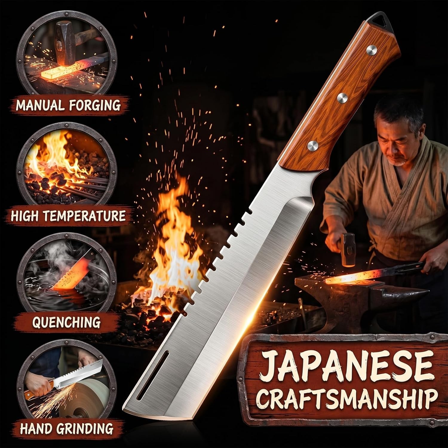 Full Tang Machete for Cutting Trees Heavy Duty Fixed Blade Knife with Sheath