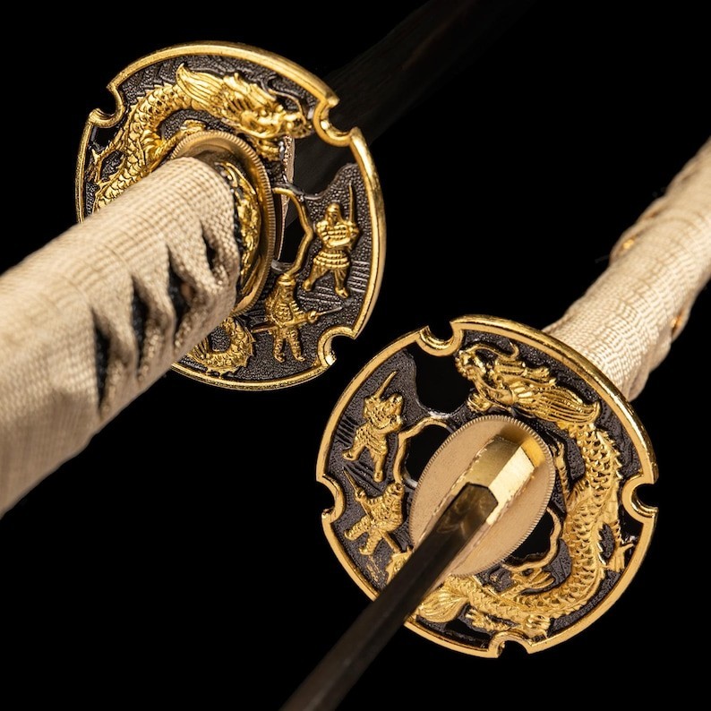 Handmade Golden Dragon Katana Full Tang High Carbon Steel Best For Xmas Gift