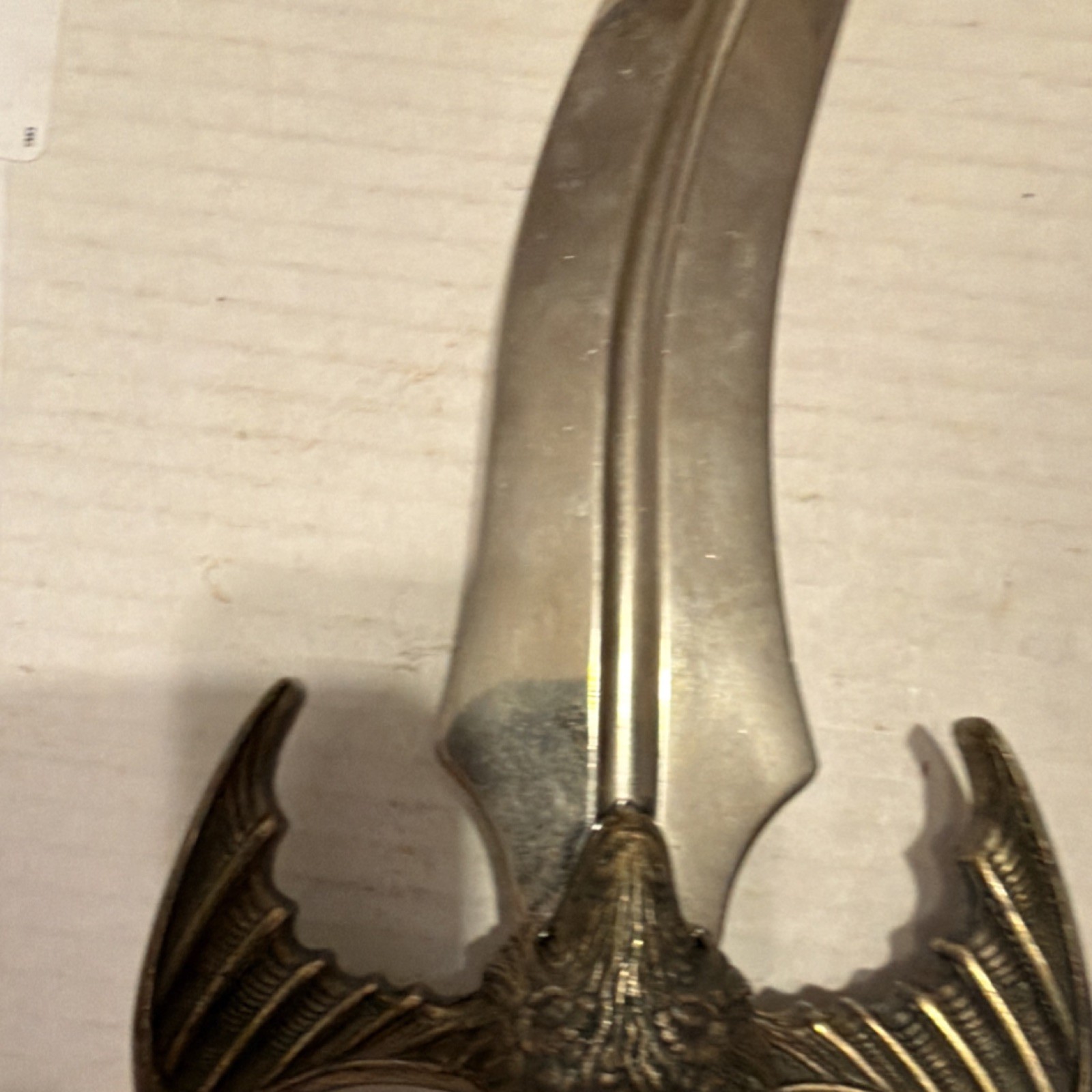 Fantasy Fixed Blade Knife Metal Decorative Handle Curved Silver Blade Over 5in