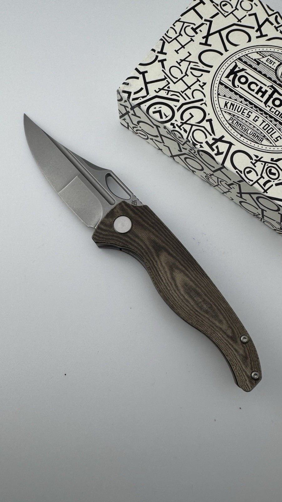 Urban EDC Koch Tools Pocket Knife Silver Stonewashed M390 Stainless Steel