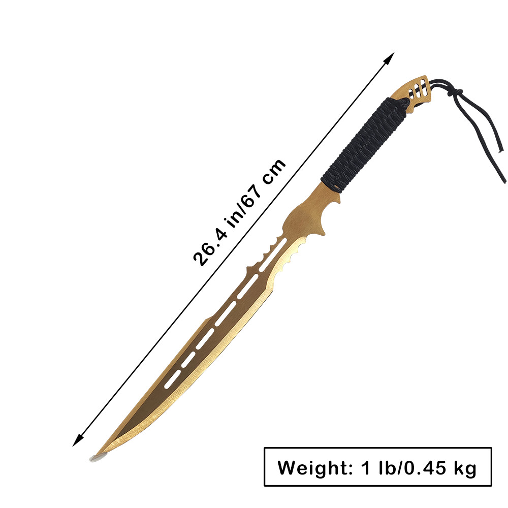Stainless Steel Gold Color Martial Arts Sword And Knife, Comes With 2 Knives