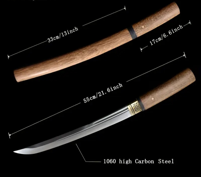 New Japanese Tanto (short Katana) clay-tempered Hamon, Samurai Sword Wakizashi