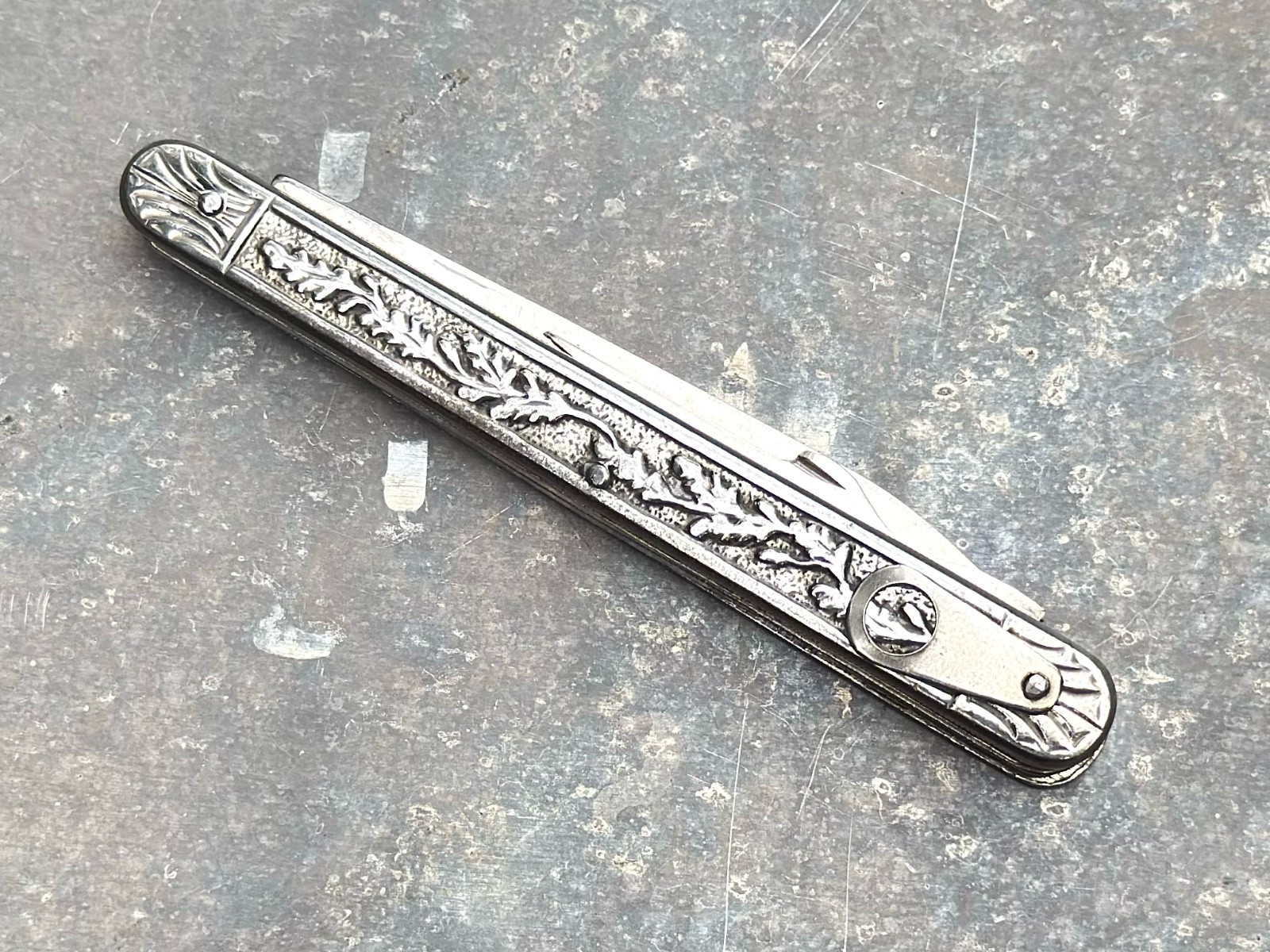 Vintage Gentleman’s Pocket Knife Decorative Metal Handle Cigar Fork German(?)