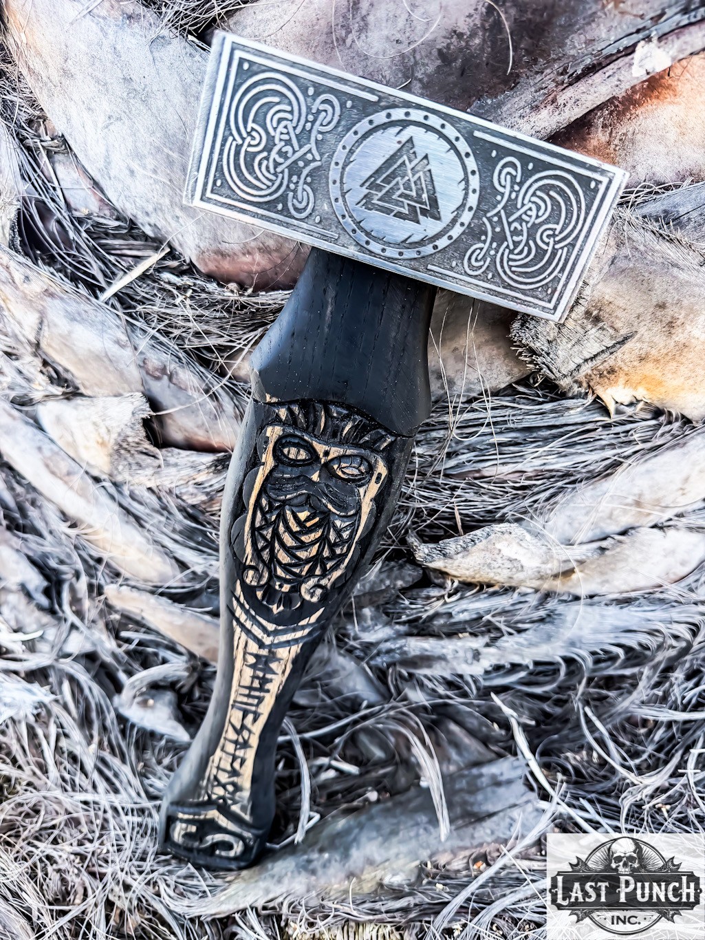 15″ Handmade Viking Forging Hammer Engraved Wood Handle With Sheath