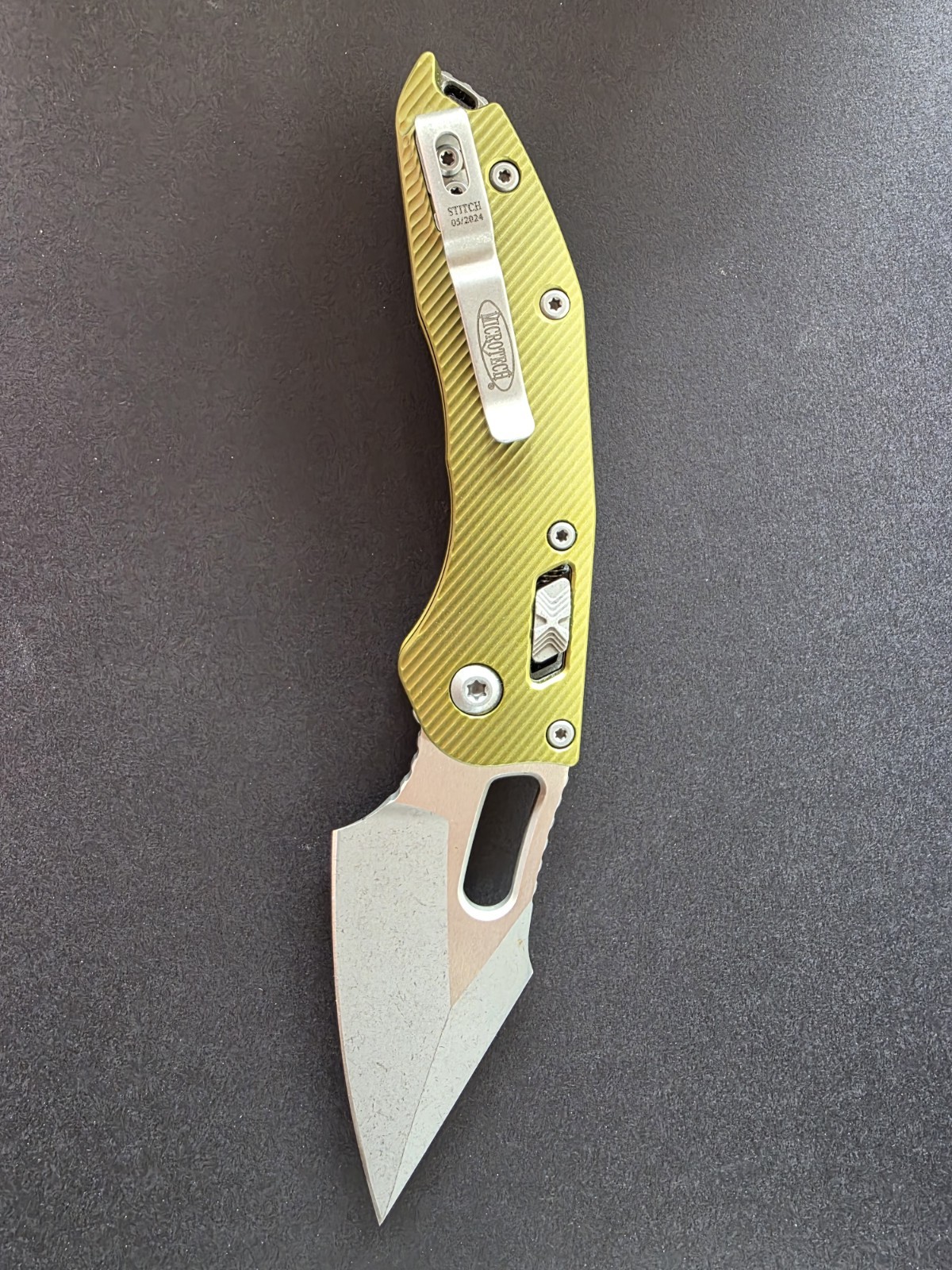 Microtech RAM Lok Stitch-Fluted OD Green Aluminum-APOCALYPTIC M390MK Blade