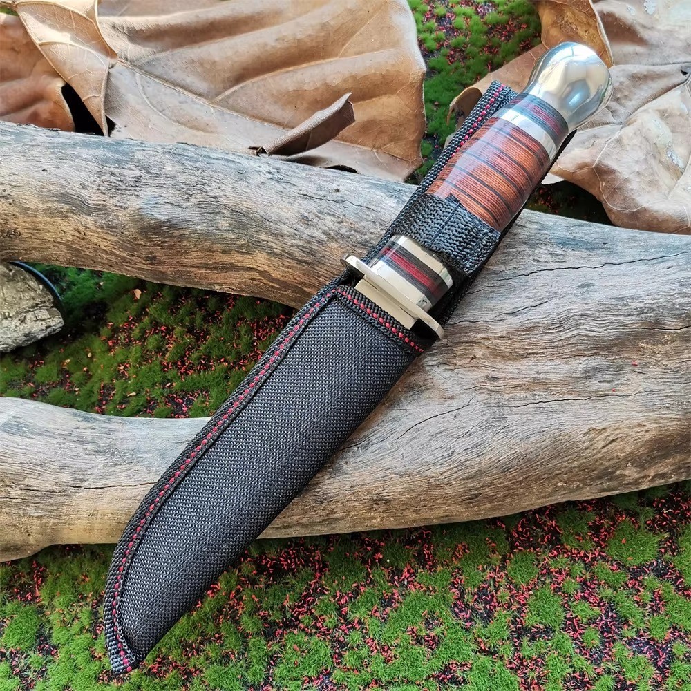 Tactical USMC Marines Style Combat Knife | 8Cr15MoV Blade | Wood Handle + Sheath