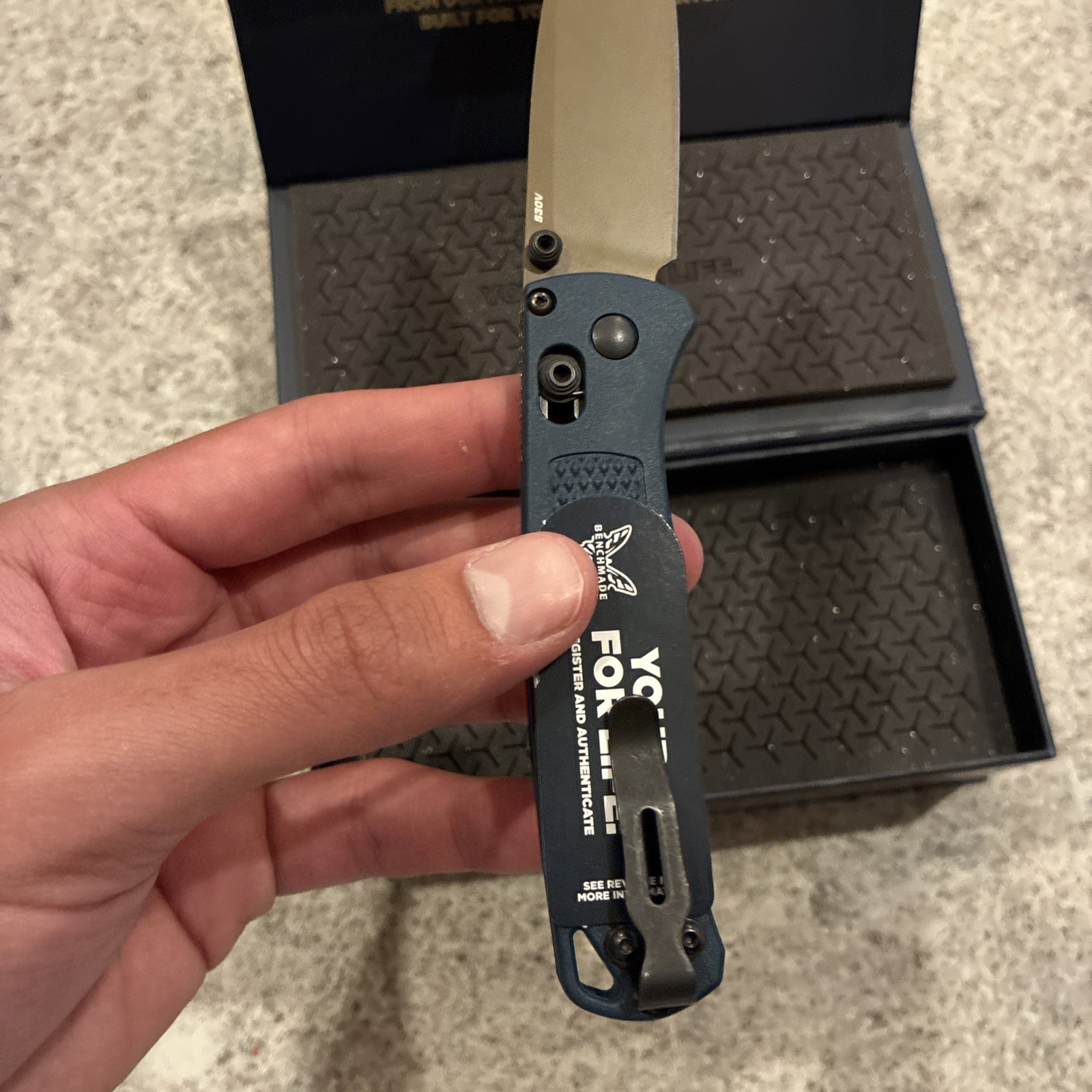 Benchmade 535FE-05 Bugout Knife Crater Blue Grivory Handle S30V Folding Knife