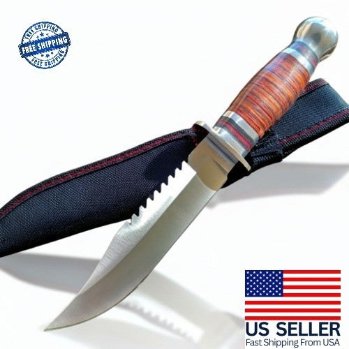 Tactical USMC Marines Style Combat Knife | 8Cr15MoV Blade | Wood Handle + Sheath