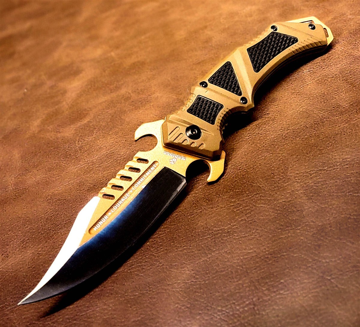 Licensed USMC Desert Ops Assisted Opening 3Cr13 Steel Pocket Knife w/Clip