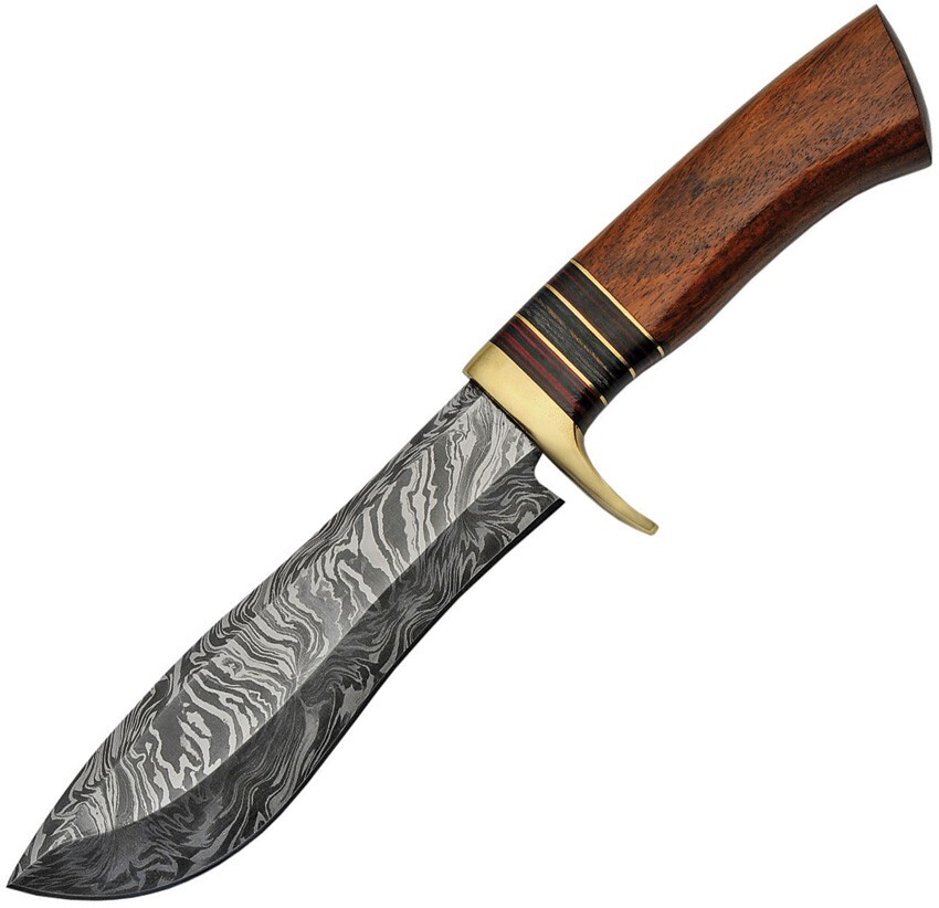 Damascus Large Hunter Wood Brown Handle Fixed Blade Knife Sheath – DM-1217