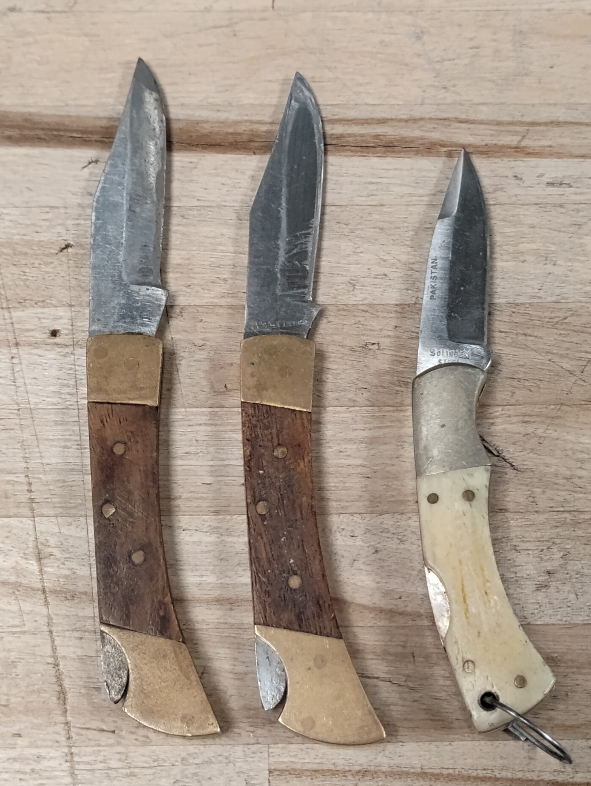 3 Vintage Brass And Wood/Bone With Pretty Nice Blades Lot