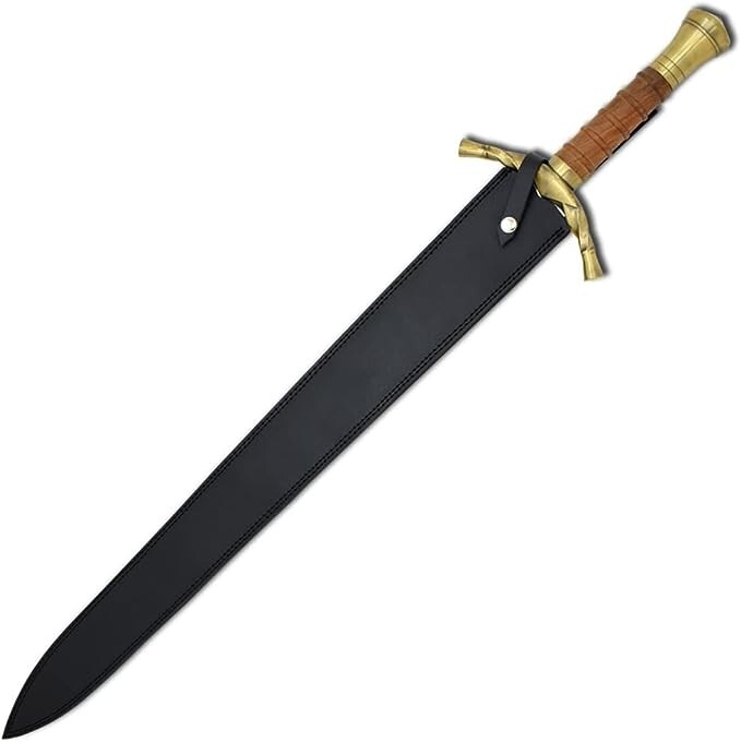 40″ Medieval Warrior Brass Pommel Long Sharp Edge Sword with Leather Scabbard