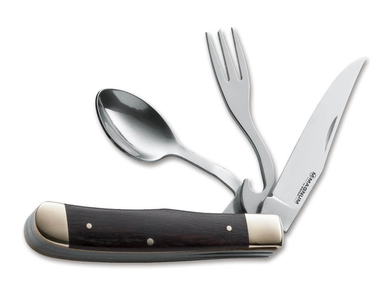 MAGNUM Bon Appetite 3.3″ Hobo Camping Knife 440A Spoon Fork Wood Handle 01LL209