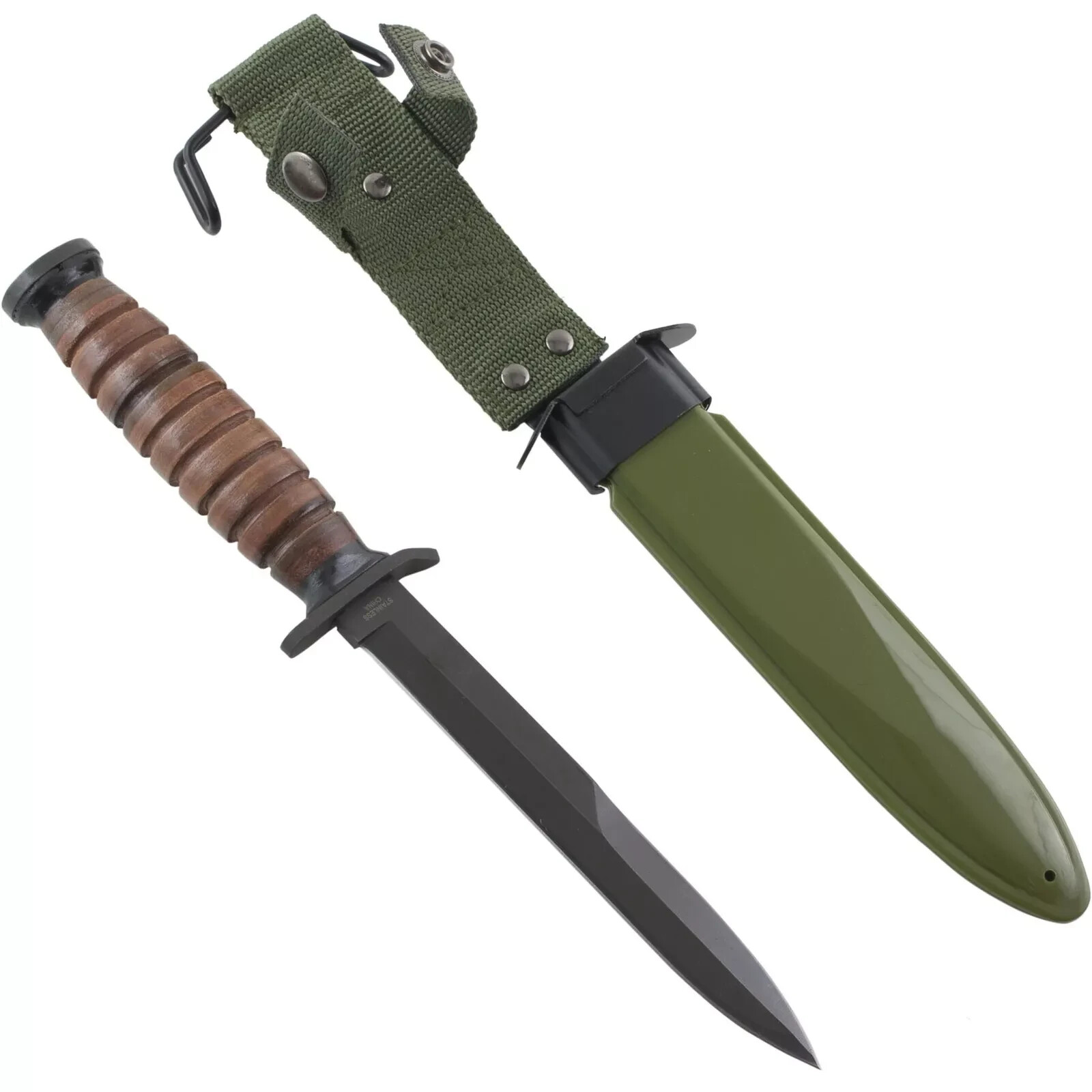 WWII M3 Trench Knife Replica Stacked Leather Dagger + M8 Style Sheath NEW