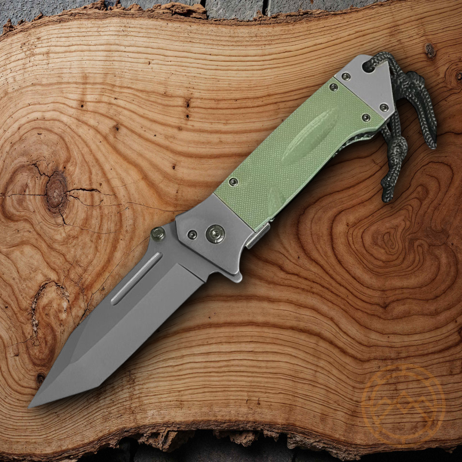 ElitEdge Assisted Folding Knife 3.5″ Gray 440C Steel Blade Green G10 Handle