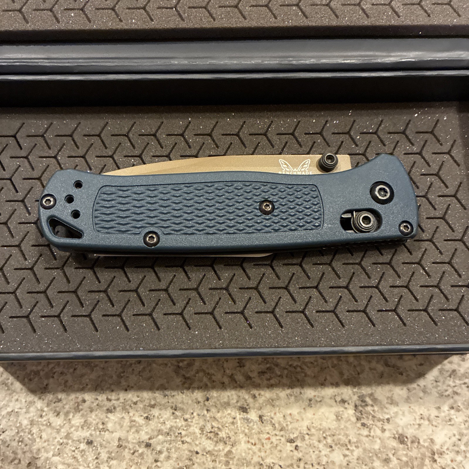 Benchmade 535FE-05 Bugout Knife Crater Blue Grivory Handle S30V Folding Knife