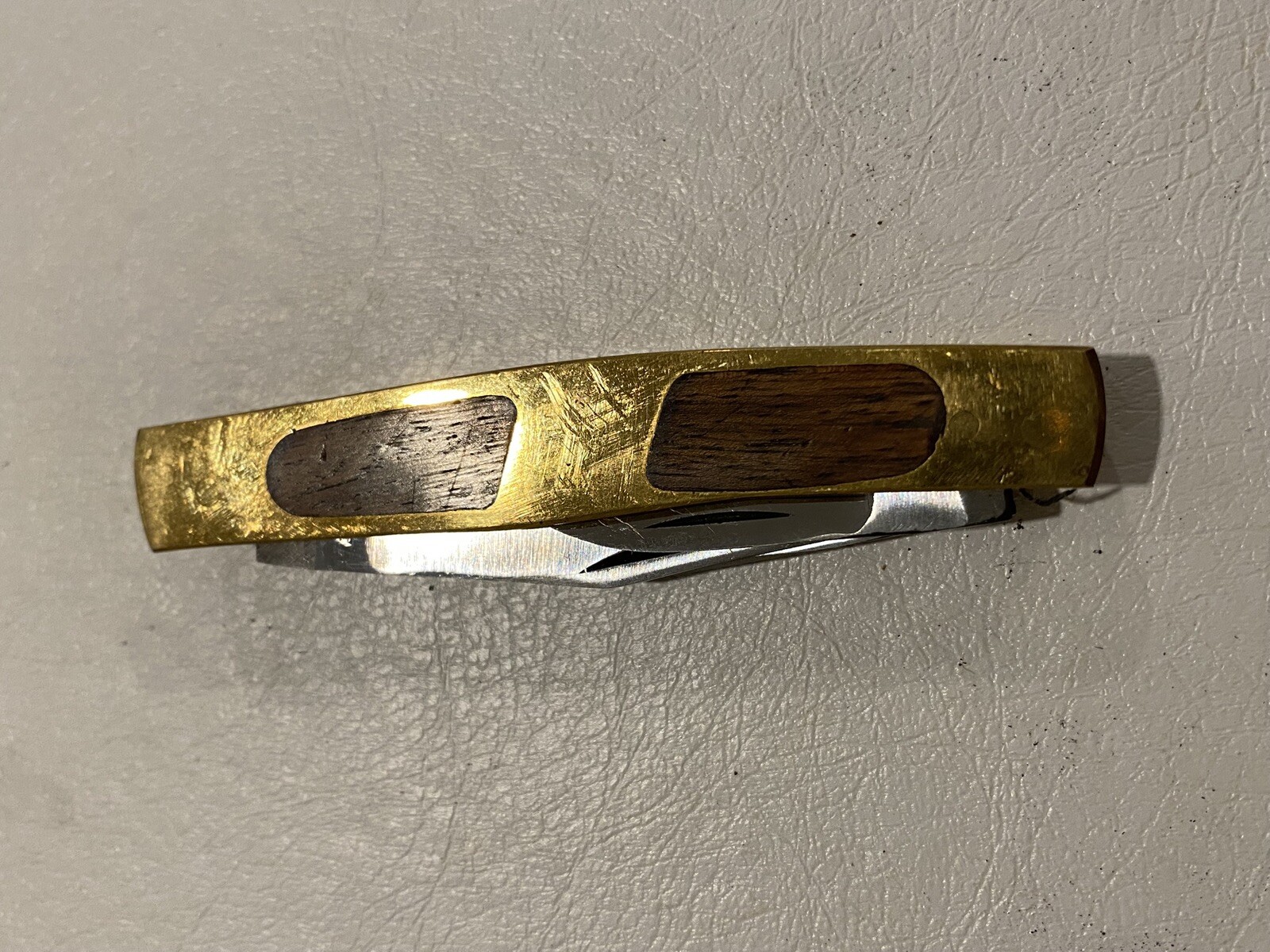 Vintage 3 Blades Knife Brass And Wood Nice