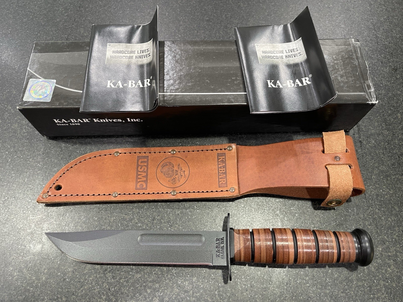 Ka-Bar 1217 USMC Knife – Brand New – w/ Box and Sheath – Never Used – Brown STR