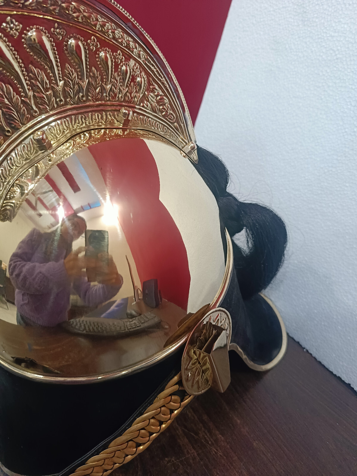 French Cuirassier Officer’s Helmet Napoleon Style Brass Helmet W/ Plume Brass