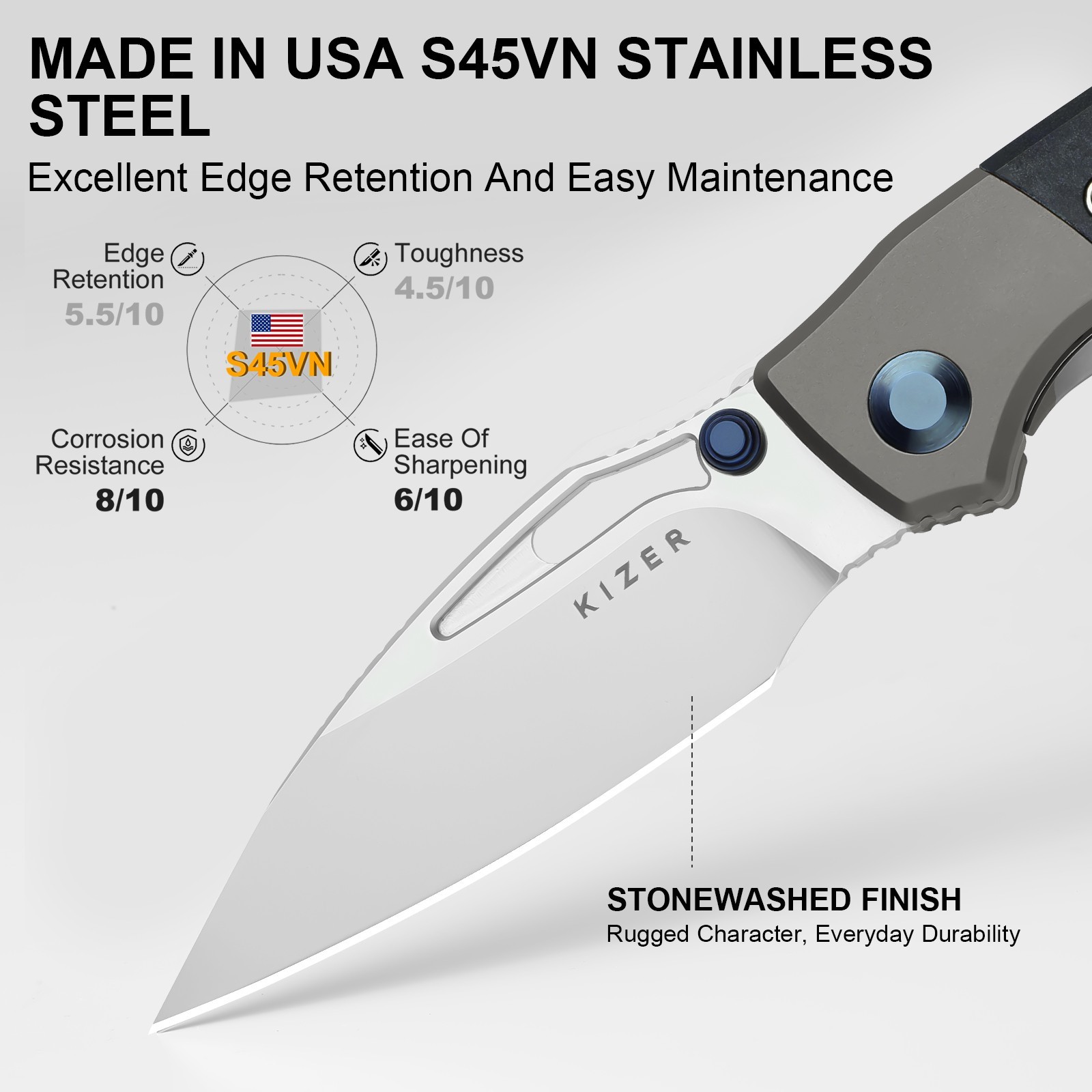 Kizer Shrike EDC Folding Pocket Knife S45VN Blade Titanium & Richlite Handle
