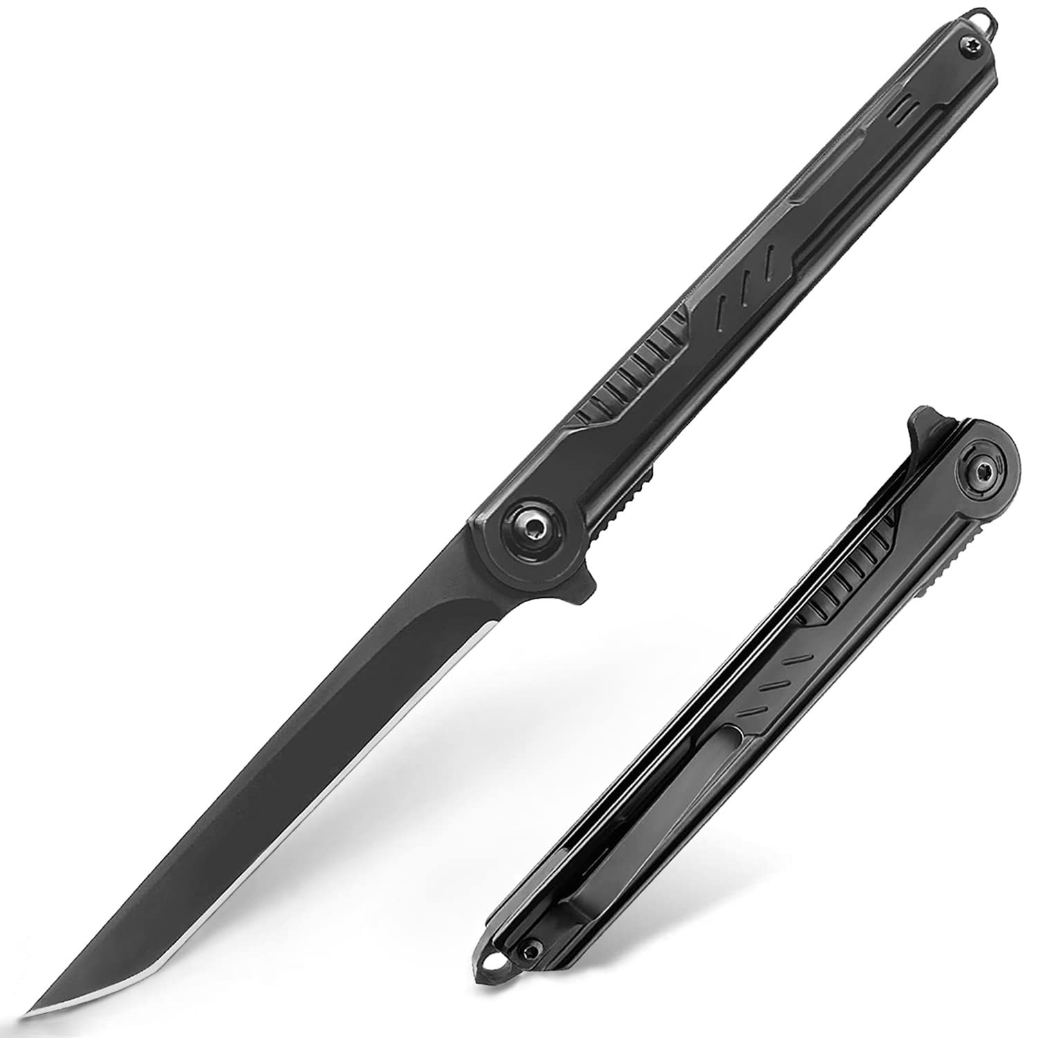 EDC Pocket Knife for Men, Tanto Folding Knives with Clip, Slim Gentleman’s Kn…
