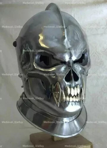 Steel Medieval Demonic Face Helmet Battle-ready Medieval Knight Helmet 18 Gauge