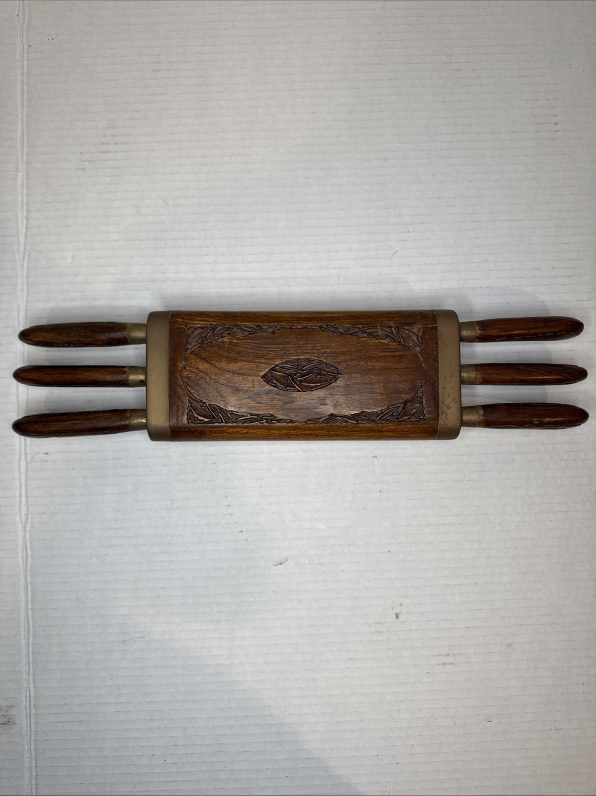 Antique India Carved Wood And Brass￼Knife Set Of 6
