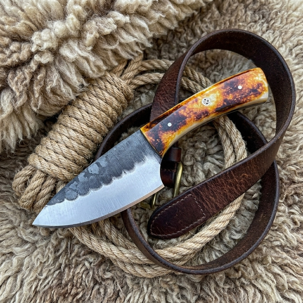 7inch Skinner Hunting Knife with Sheath, Forged Blade EDC Bone Handle