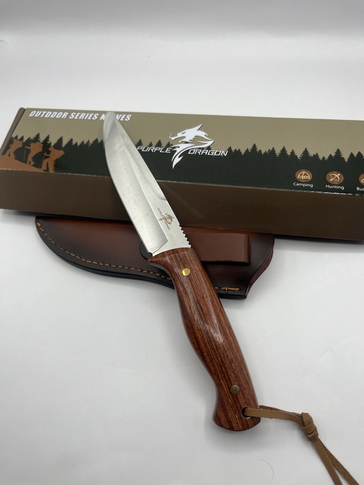Purple Dragon Hunting Fixed Blade Knife 4.1-5in Clip Point Full Tang Sheath