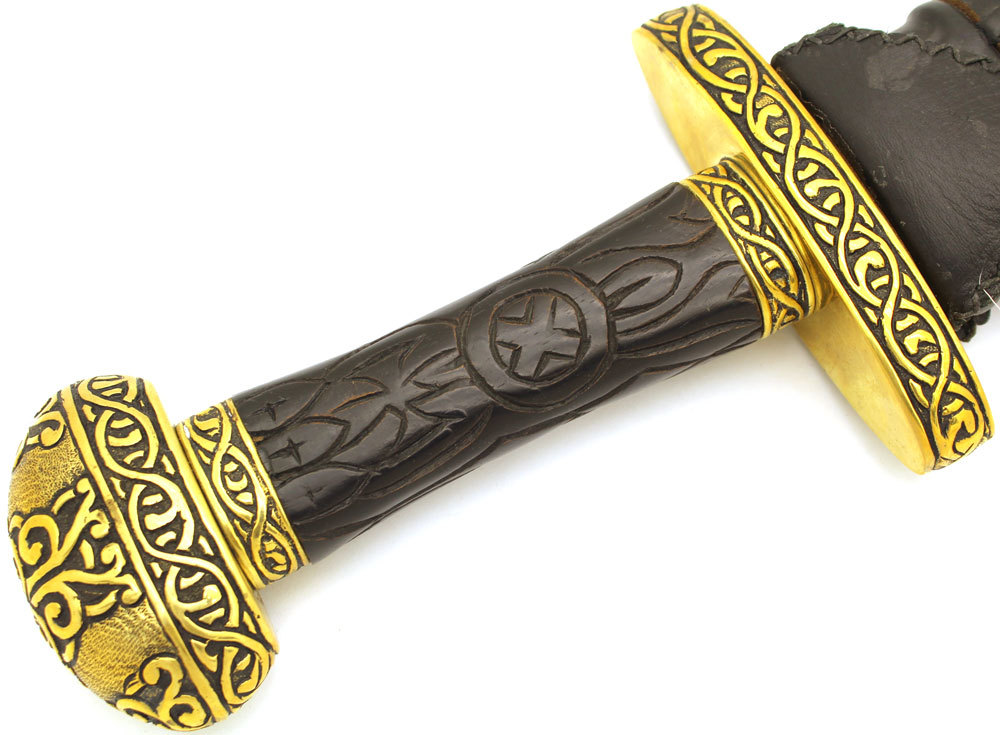 9th Century Full Tang Viking Sword w/ Wooden Scabbard and Brass Trimmings