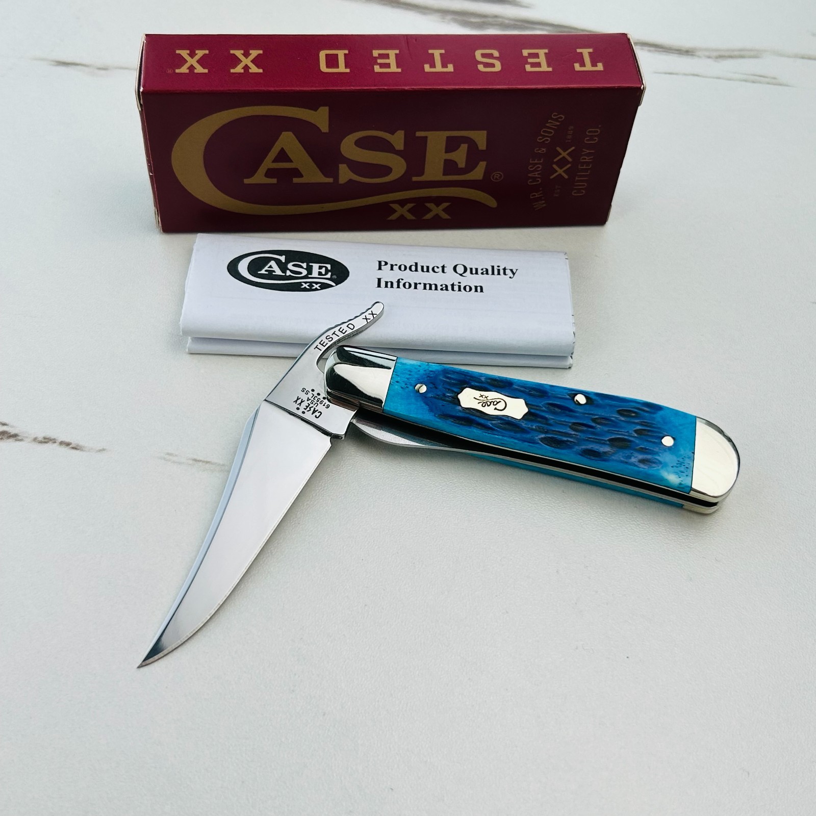Case xx RussLock Mediterranean Blue Pocket Worn Bone Handle Single Blade 51859