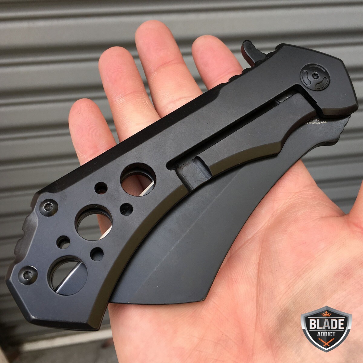 10″ HUGE CLEAVER BALL BEARING Assisted Pocket Folding Knife RAZOR Blade BLACK