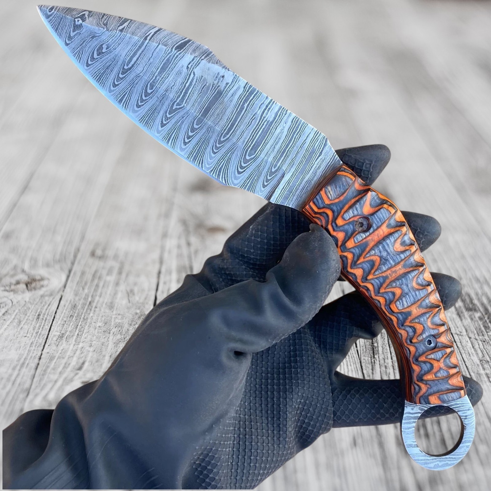 Karambit Knife Damascus Steel Handmade Full Tang Fixed Blade Hunting Wood Handle