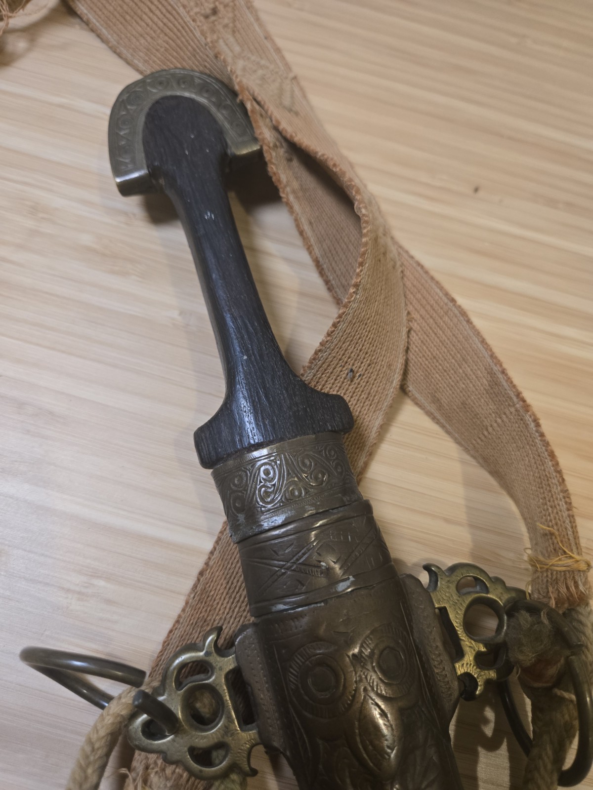 Antique Wood and Brass Dagger Knife Khanjar Islamic Middle Eastern 19th Century