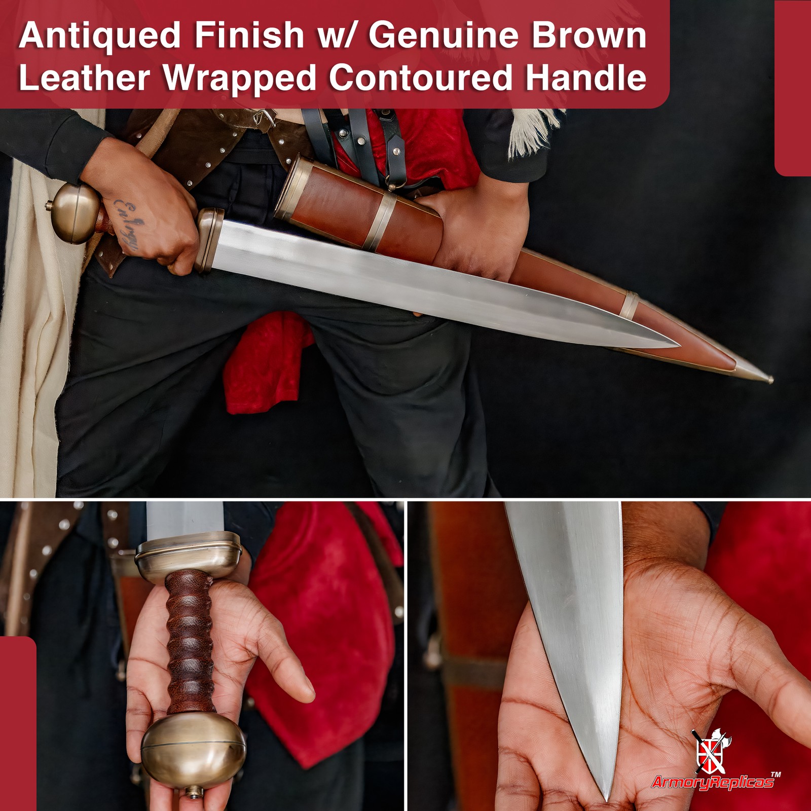 Ancient Roman Medieval Legionary Soldier Full Tang Gladius Sword with Scabbard