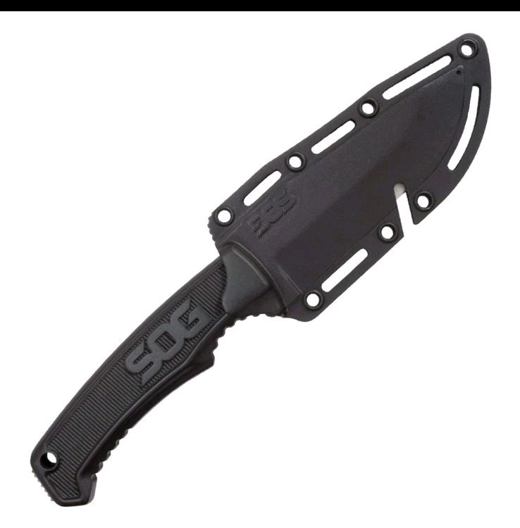 SOG Field Fixed Blade Knife 7Cr17MoV Steel Full Tang w/ Sheath Black TPR 4″
