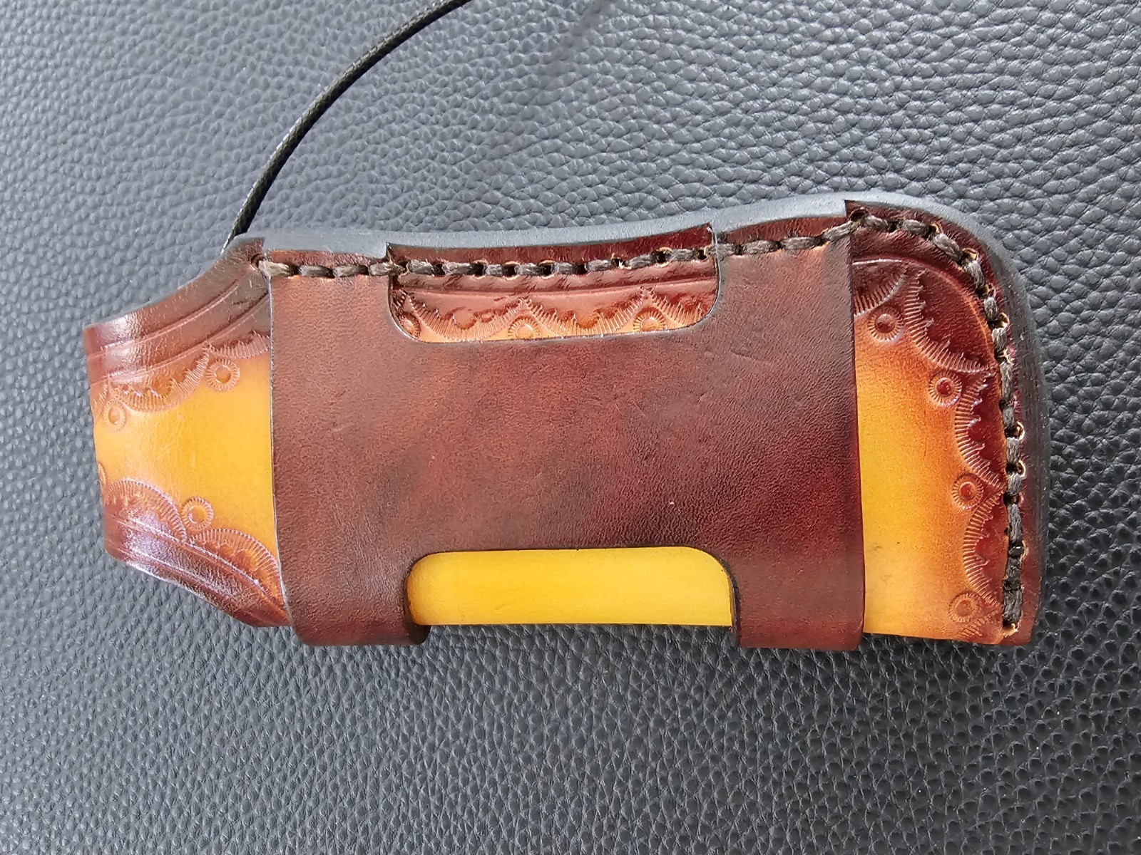 Damascus Steel Pattern Folding Pocket Knife Wood Resin Handle Leather Sheath NEW