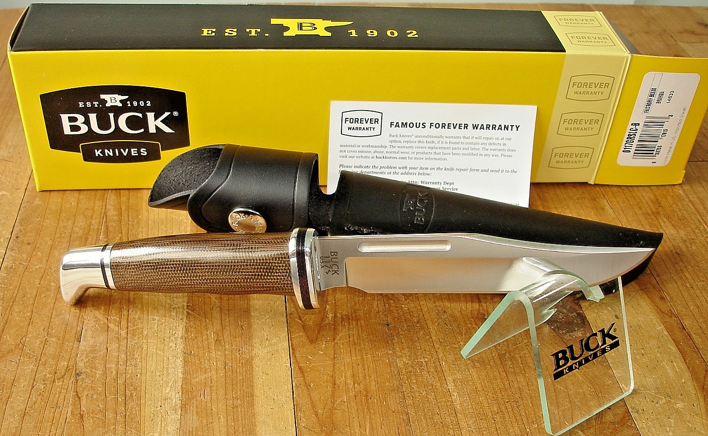 NIB FB BUCK KNIFE 117 BRAHMA BOS MAGNACUT BLADE 102 SIZE MICARTA HANDLE SHEATH