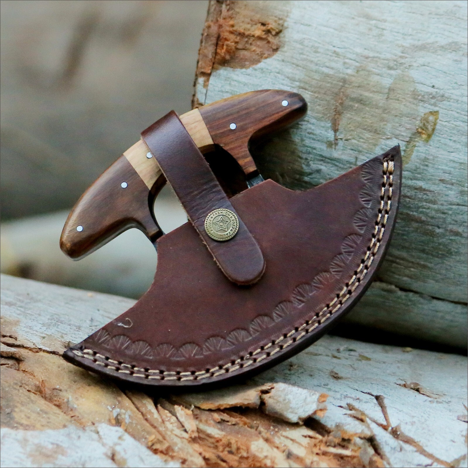 SHARDBLADE Alaskan Ulu Knife W/Sheath, HAND FORGED 5.8″ Damascus Steel Pizza Cut
