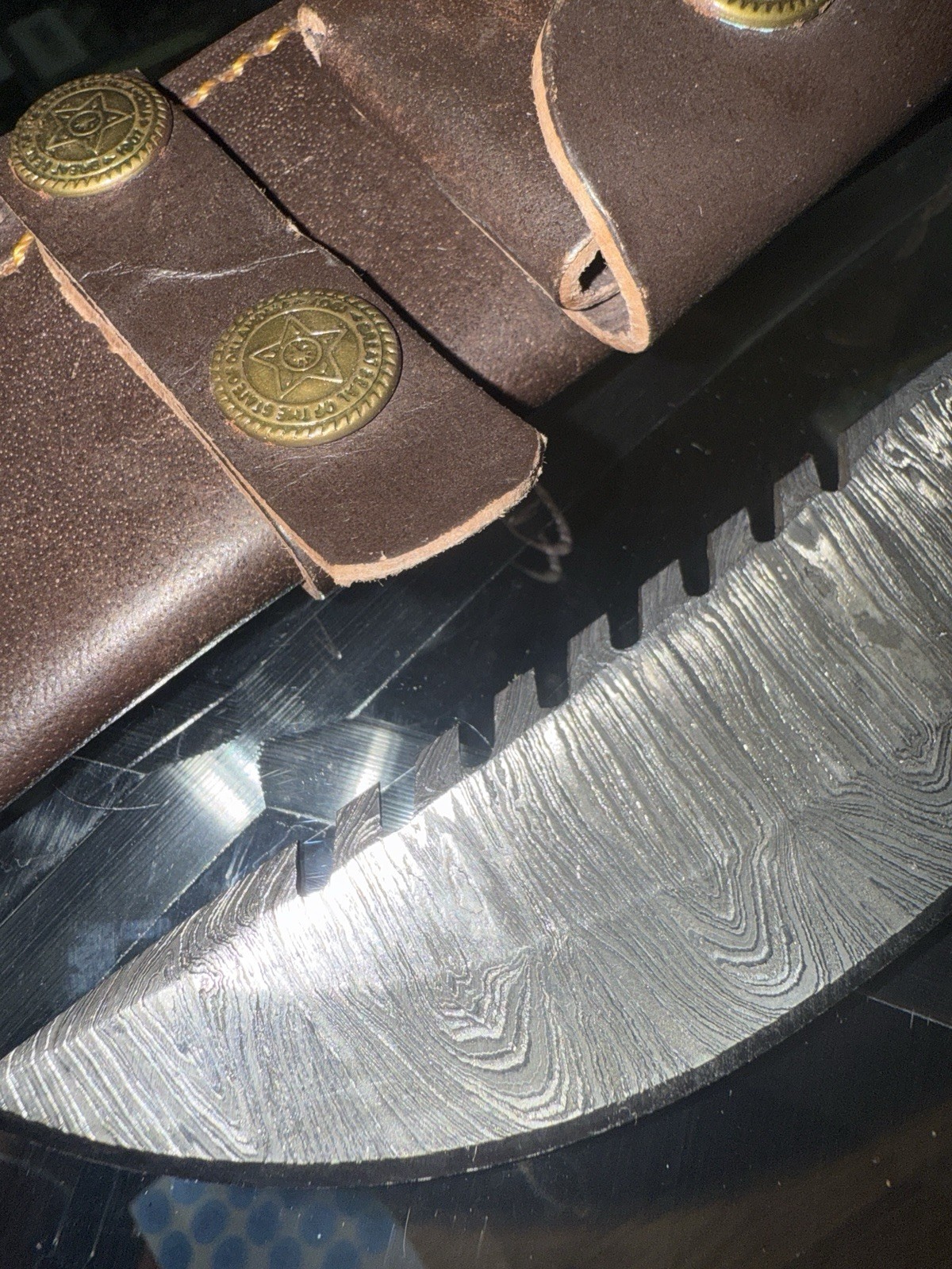 Louis Martin Knives Damascus Fixed Blade Hunting Knife 4.1-5in Wood Sheath