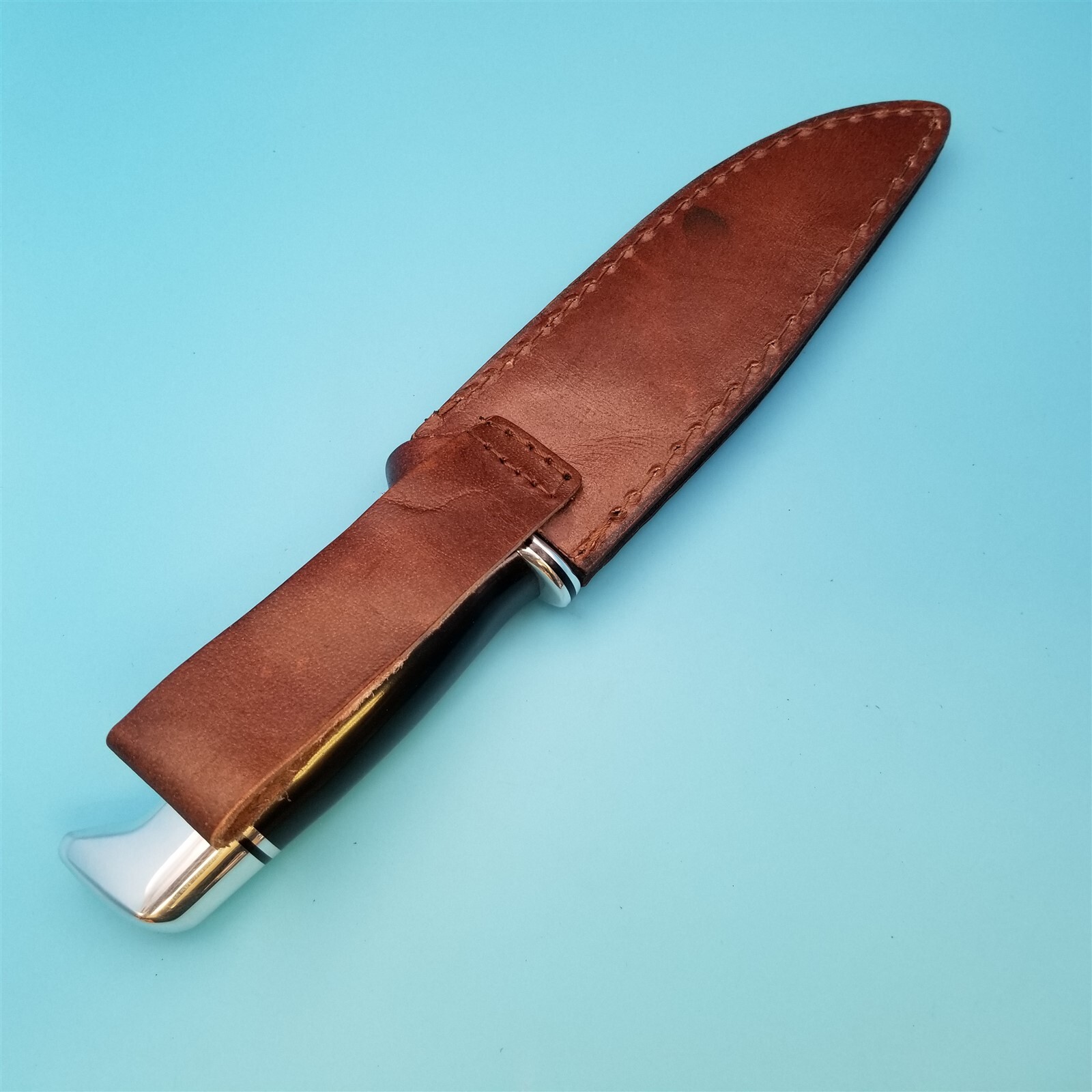 Knife Sheath Fixed Blade Leather Brown Basketweave Hunting Bowie 10.5″ x 6.75″