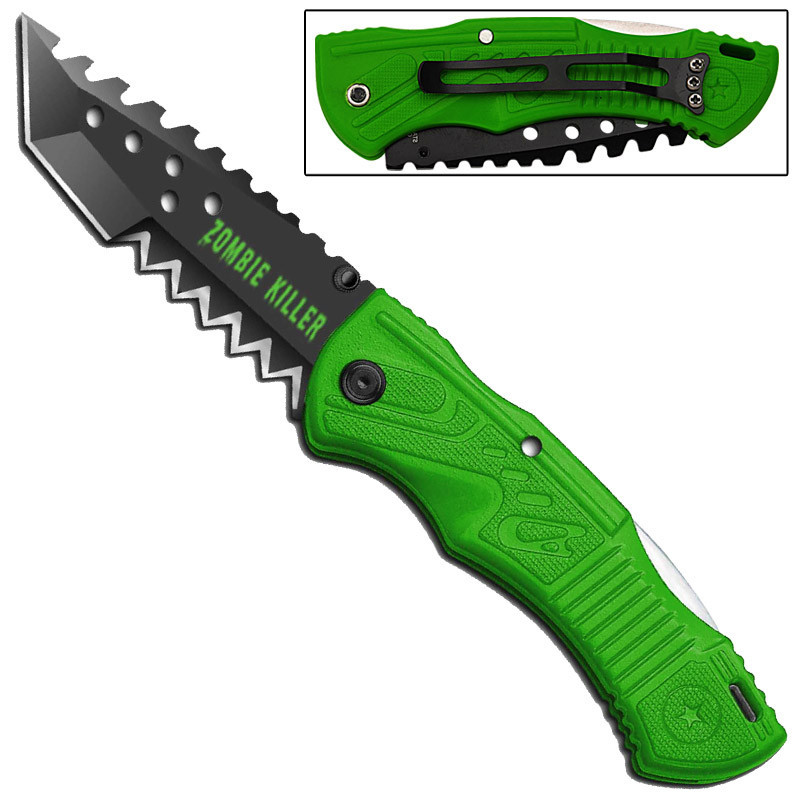 7.75″ Zombie Killer Tanto Blade Tactical Folding Pocket Knife w/ Belt Clip