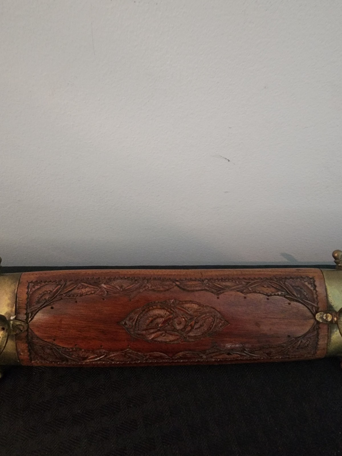 Vintage Indian Carved Wood & Brass Sheath Knife and Fork Set – Decorative or Dis