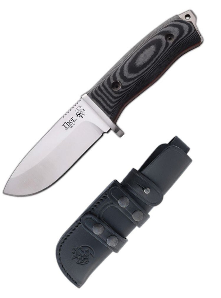 J&V Adventure Knives Thor Fixed Knife 4.73 MV58 Steel Blade Black Micarta Handle