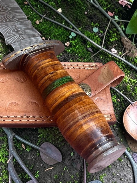 Custom Handmade Damascus Steel 15 Inches Dagger Knife – Leather Handle w Brass