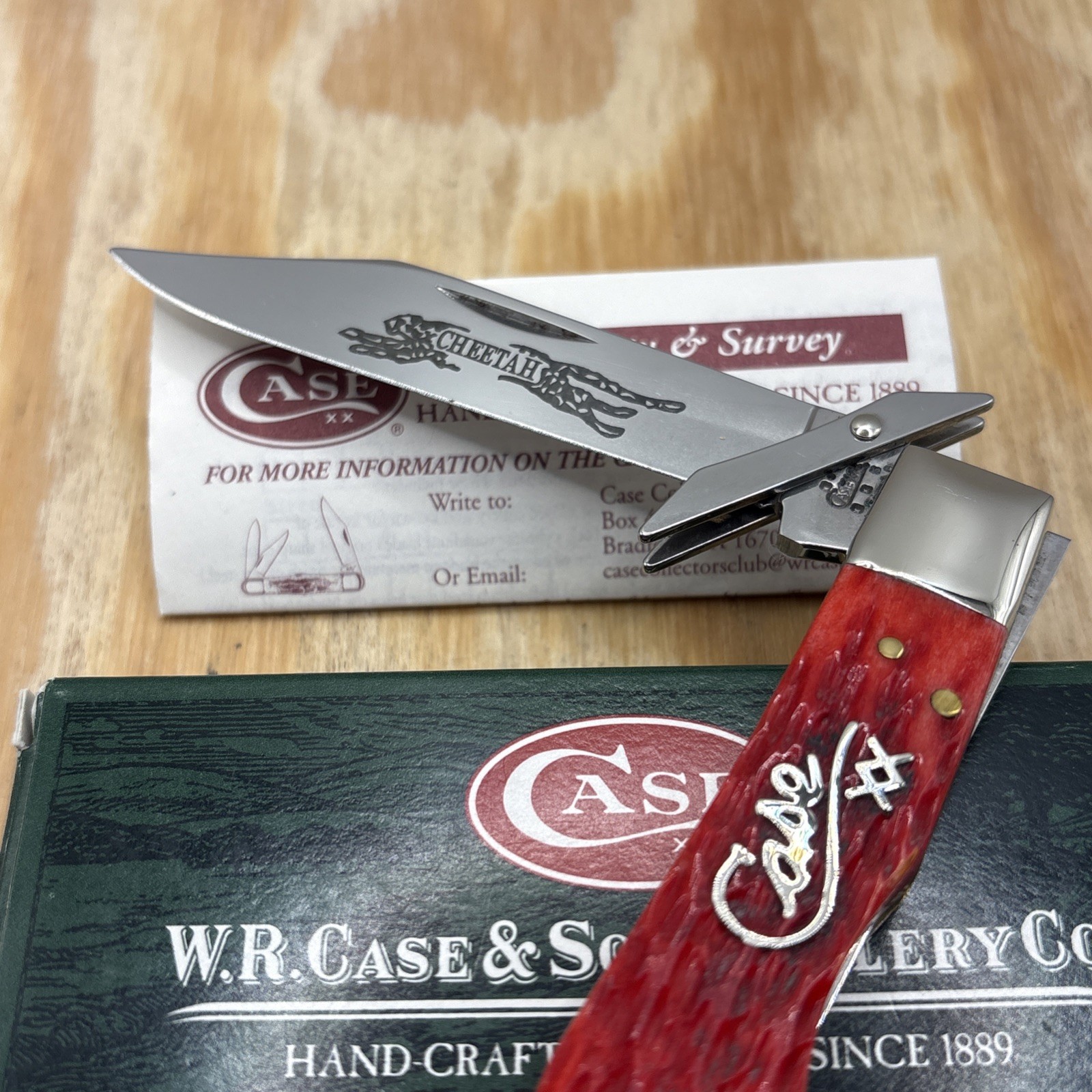 Case XX 2004 6111 1/2 Red Silver Script Cheetah Knife – Unused Excellent